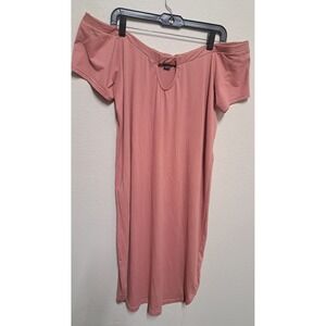 Rouge Collection Women's 3X Dusty Pink Off Shoulder Stretch Casual Dress